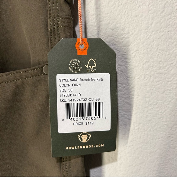 Howler Brothers Frontside Tech Pants 38x32 – Olive – NWT - Picture 3 of 5